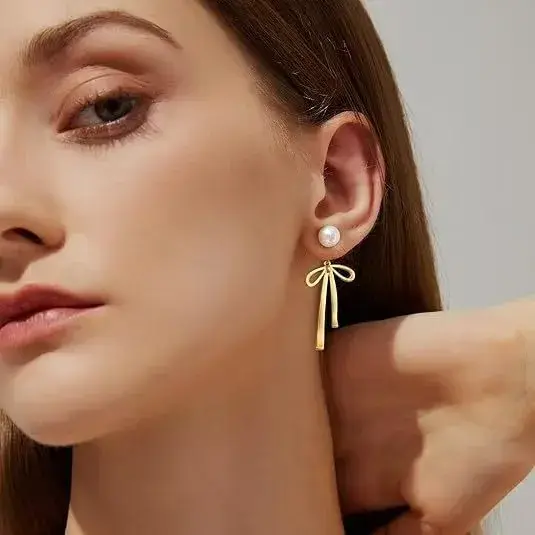 Ribbion Pearl Earring - FY0174